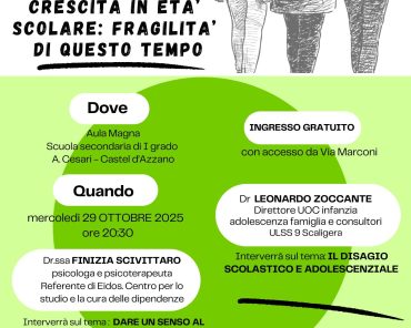 CIF CASTEL D’AZZANO Accompagnare la crescita nell’età scolare: fragilità di questo tempo. Incontro pubblico rivolto alla comunità educante.